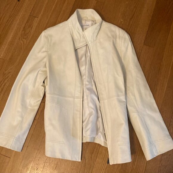 Calvin Klein Tailored Off-White Leather Jacket, XL - Picture 4 of 5